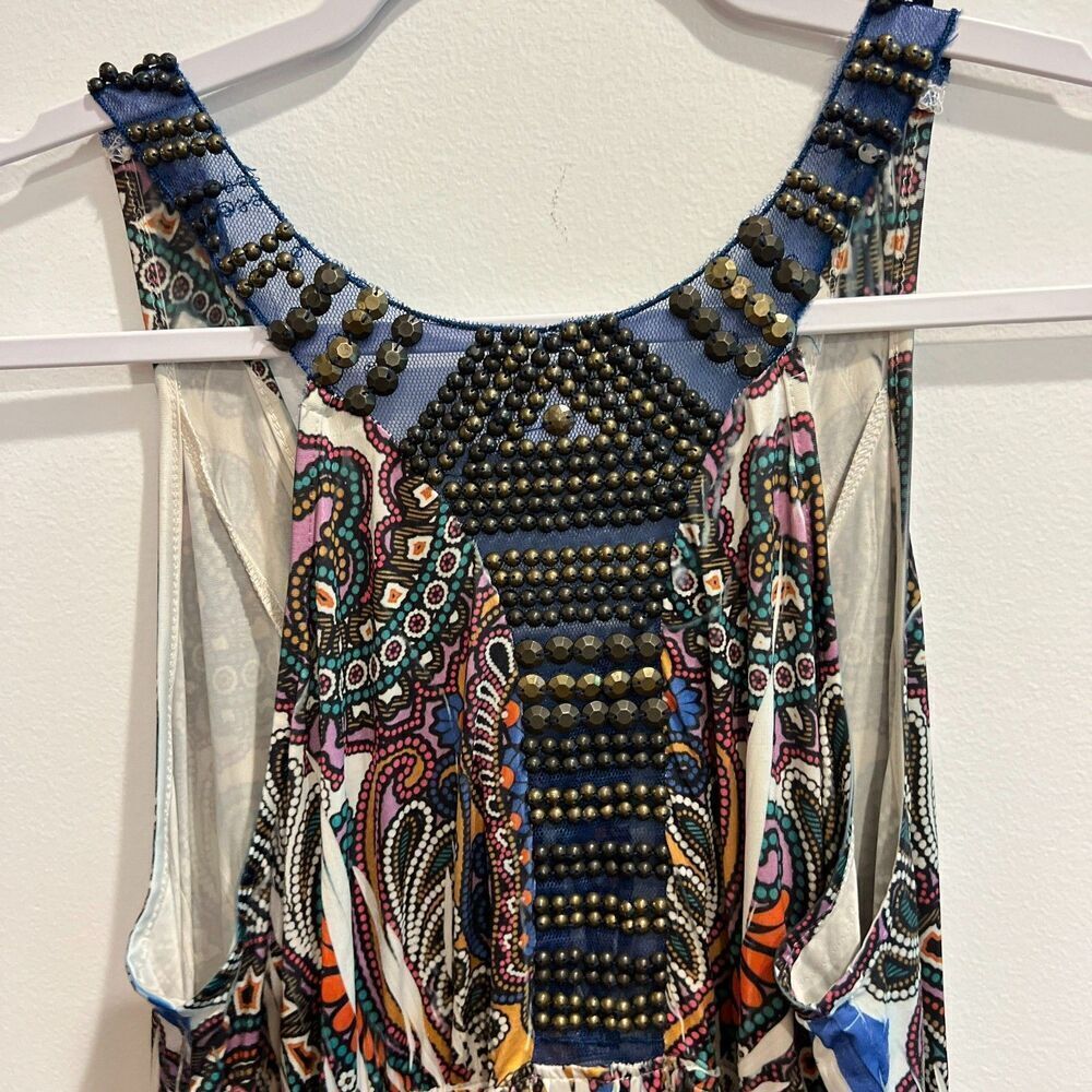 Boston Proper Womens Multicolor Maxi Dress M Pullover Beaded Paisley Boho Slinky - Picture 8 of 16